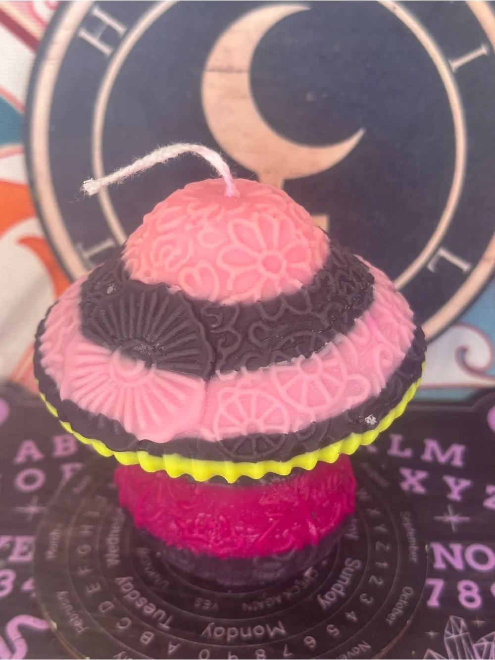 Pink & Black Mushroom Candle